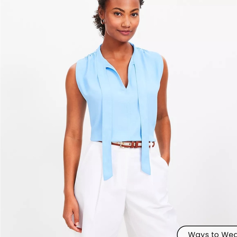 LOFT Women's Tie Neck Mixed Media Sleeveless Shell - NWT